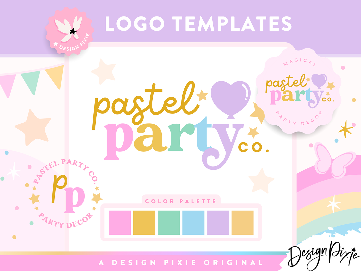 Pastel Party Balloon Logo Design Template