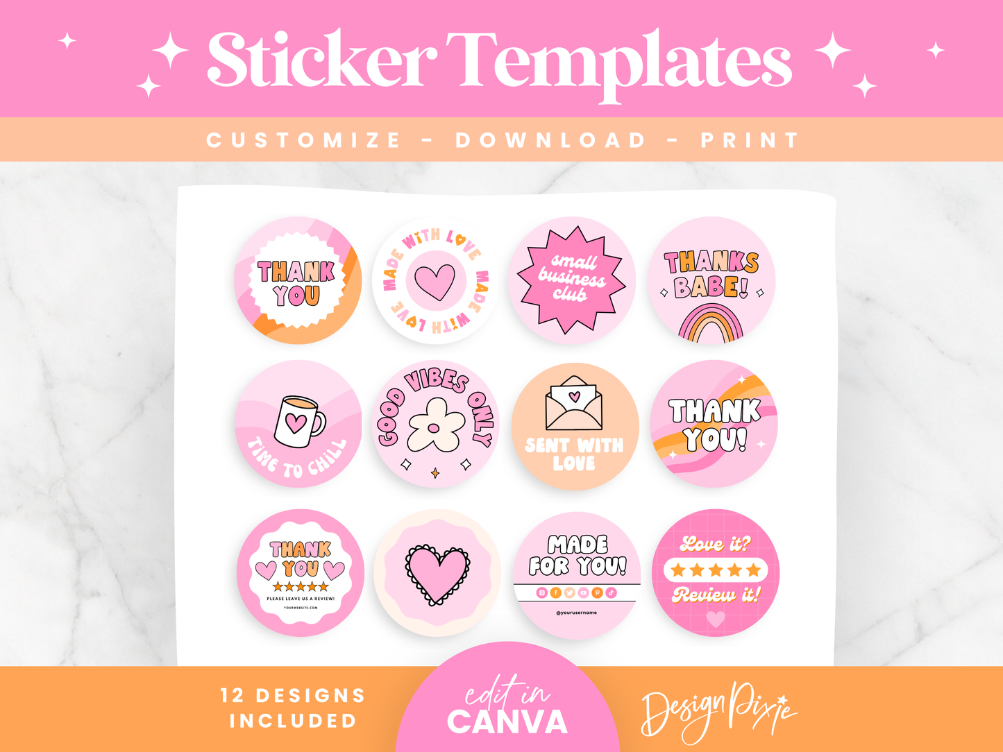 Pink Retro Sticker Templates
