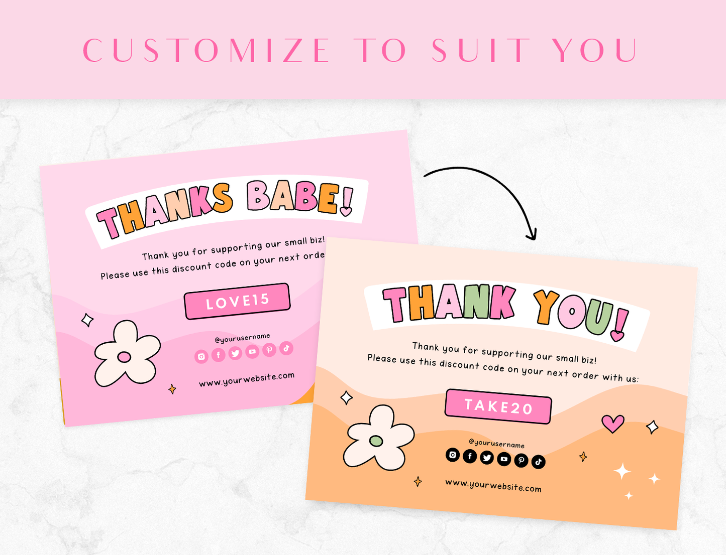 Pink Retro Thank You Card Template