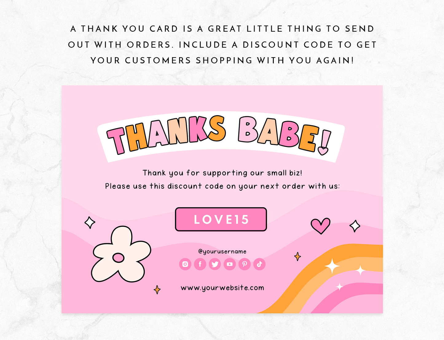 Pink Retro Thank You Card Template