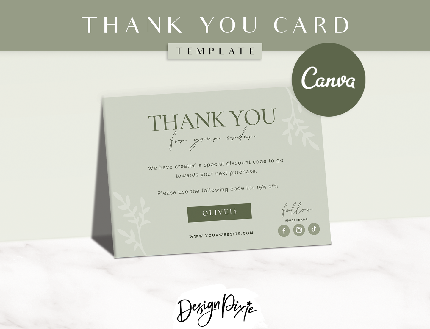 Olive Green Thank You Card Template